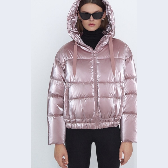 Zara Jackets & Blazers - ZARA Metallic Pink Puffer Jacket